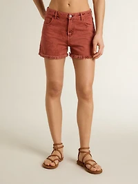 Women's shorts brick-red denim with Golden Mediterraneo embroidery