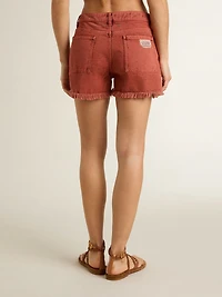 Women's shorts brick-red denim with Golden Mediterraneo embroidery