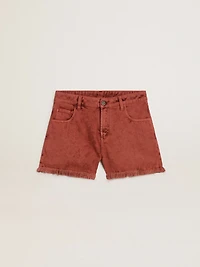 Women's shorts brick-red denim with Golden Mediterraneo embroidery