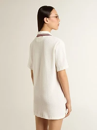Women's Oasis polo dress white perforated jersey with burgundy stripes