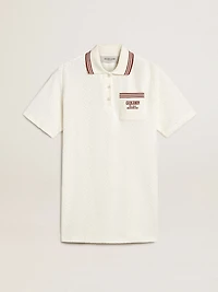 Women's Oasis polo dress white perforated jersey with burgundy stripes