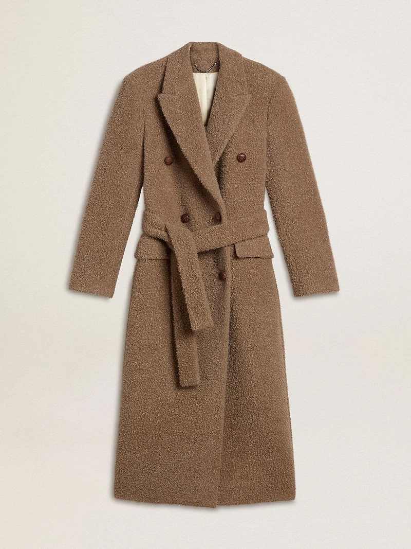Women's double-breasted coat a beige wool blend