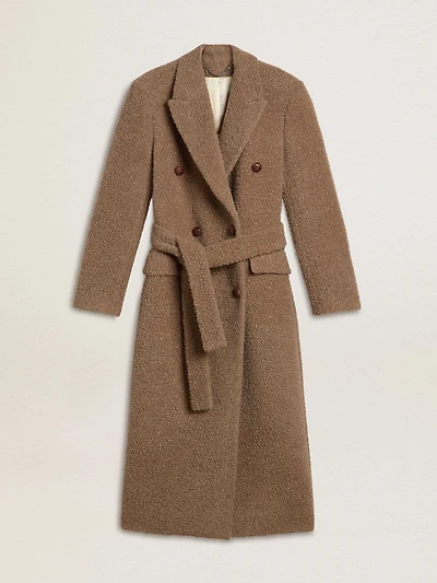 Women's double-breasted coat a beige wool blend