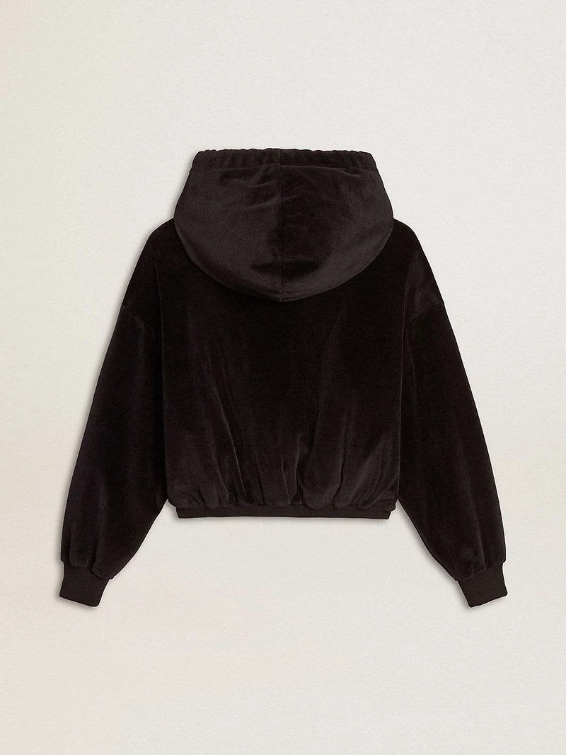 Women's black cotton-blend hoodie with zip