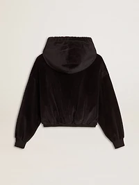 Women's black cotton-blend hoodie with zip