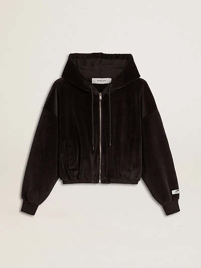 Women's black cotton-blend hoodie with zip