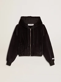 Women's black cotton-blend hoodie with zip