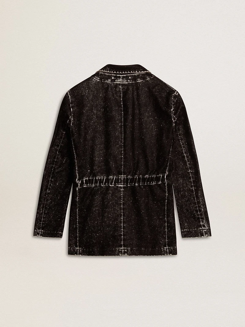 Women's black denim jacket with a velvet effect