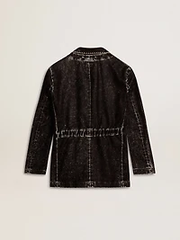 Women's black denim jacket with a velvet effect