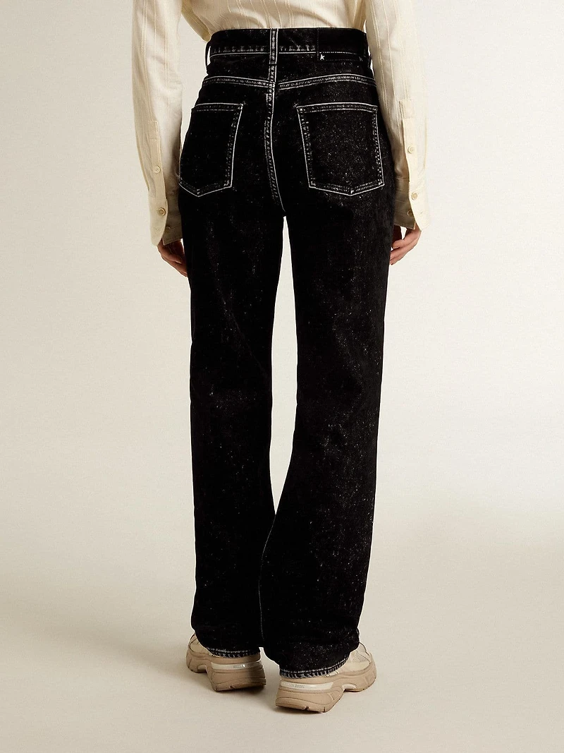 Women's black jeans with a velvet-like wash effect