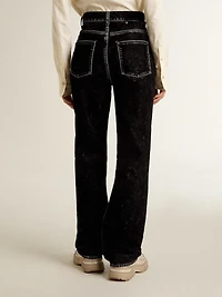 Women's black jeans with a velvet-like wash effect