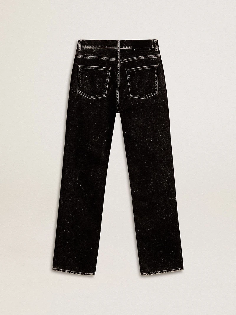 Women's black jeans with a velvet-like wash effect