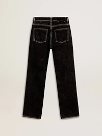 Women's black jeans with a velvet-like wash effect