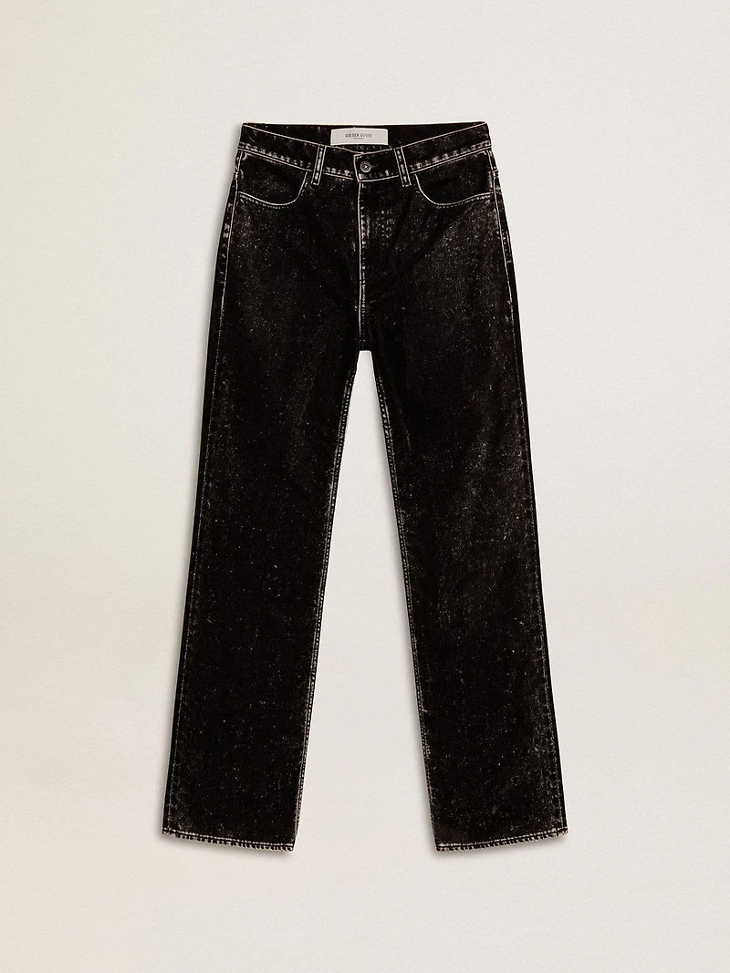 Women's black jeans with a velvet-like wash effect
