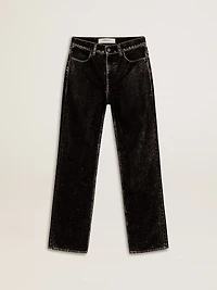 Women's black jeans with a velvet-like wash effect