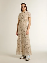 Women's midi dress cream-colored see-through lace