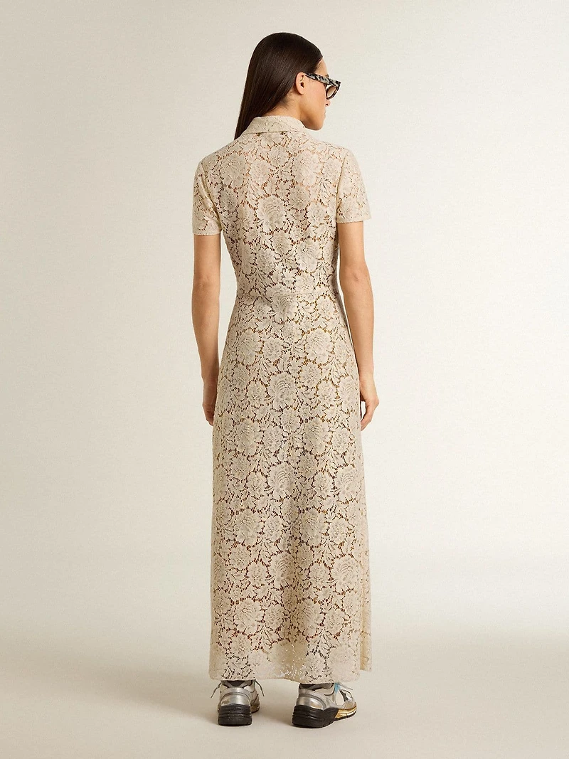 Women's midi dress cream-colored see-through lace