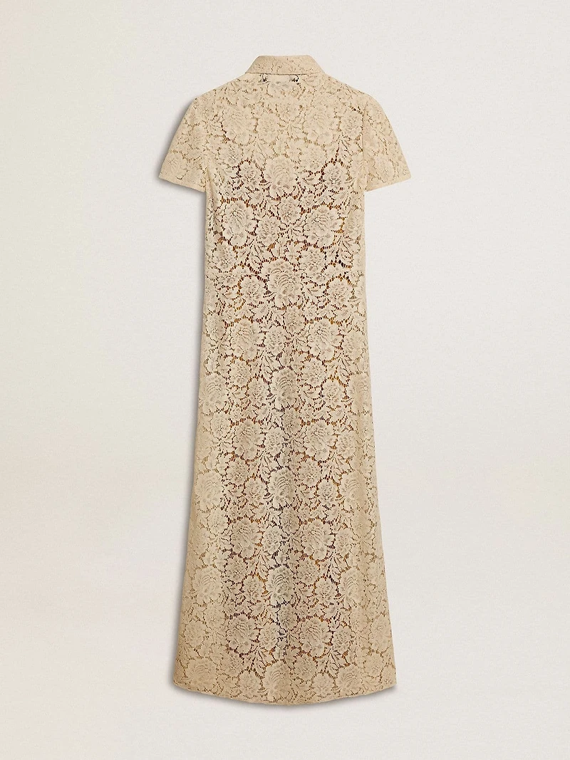 Women's midi dress cream-colored see-through lace