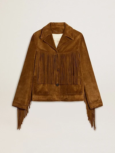Women’s tobacco-colored suede jacket women with fringes