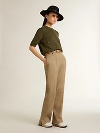 Women's short-sleeved sweater military-green cotton