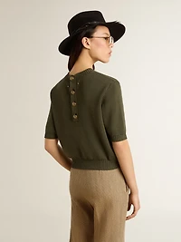 Women's short-sleeved sweater military-green cotton