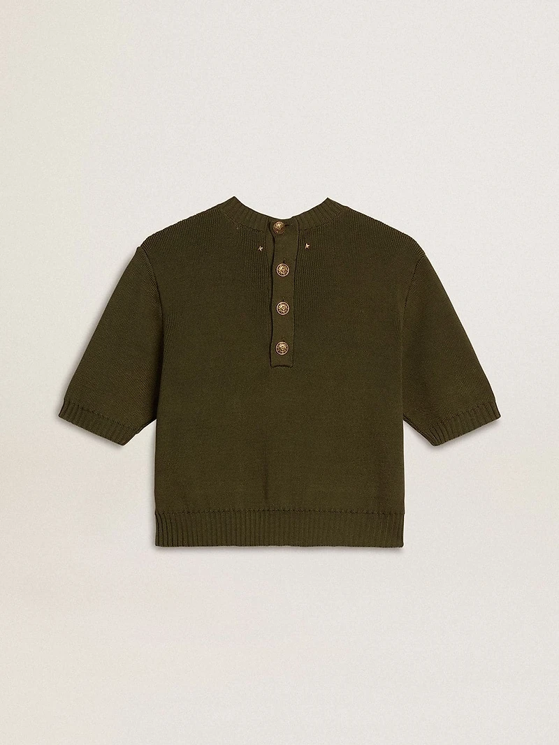 Women's short-sleeved sweater military-green cotton