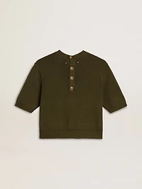 Women's short-sleeved sweater military-green cotton