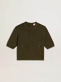 Women's short-sleeved sweater military-green cotton