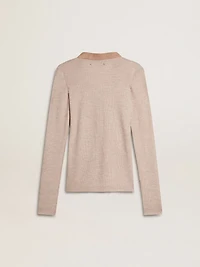 Beige wool sweater with leather details