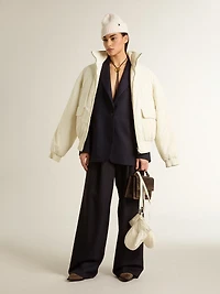 Women's midnight blue wool single-breasted blazer