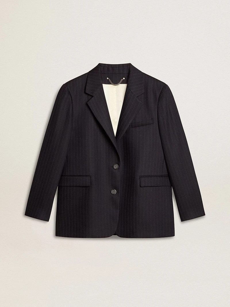 Women's midnight blue wool single-breasted blazer
