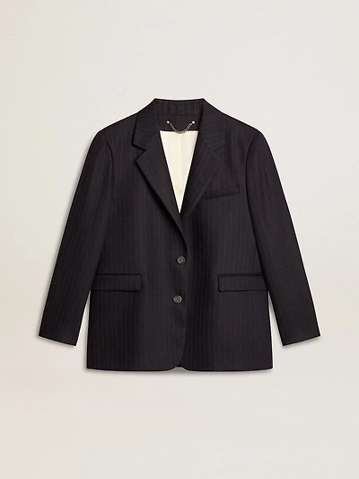 Women's midnight blue wool single-breasted blazer