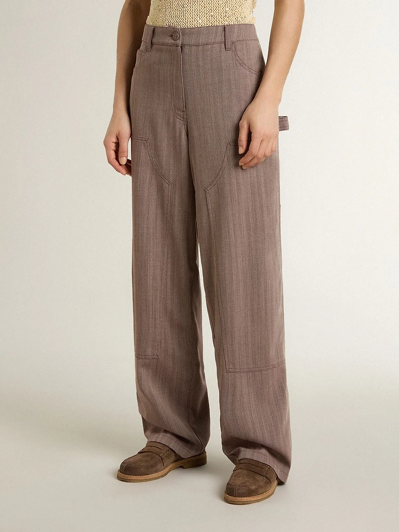 Women’s wool blend pants light brown micro chevron
