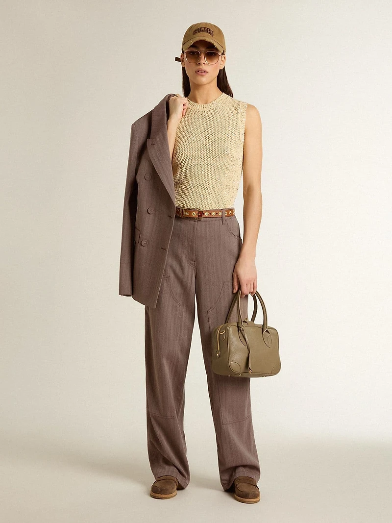 Women’s wool blend pants light brown micro chevron