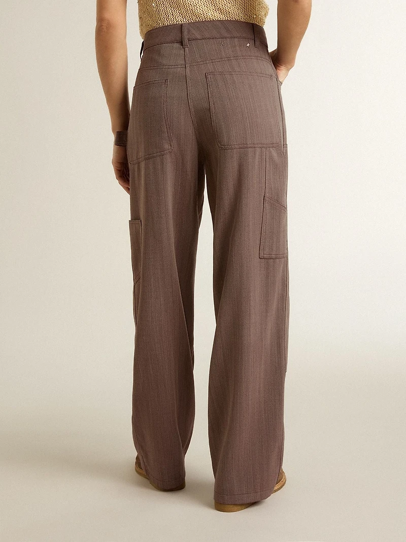 Women’s wool blend pants light brown micro chevron
