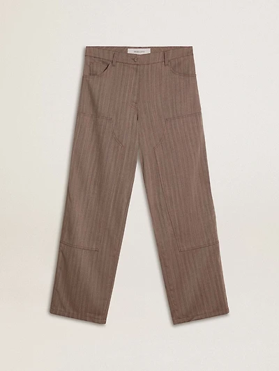 Women’s wool blend pants light brown micro chevron