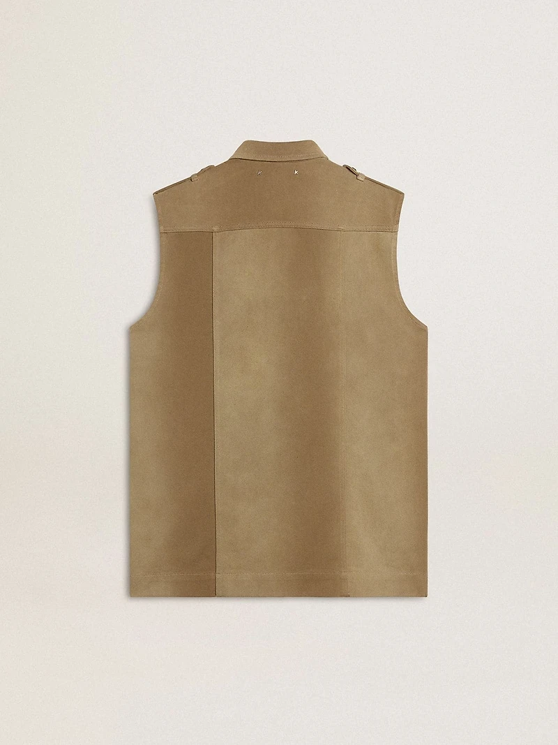 Women's shirt dress sand-colored denim with military details