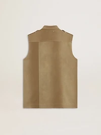 Women's shirt dress sand-colored denim with military details