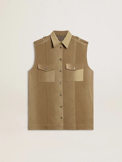 Women's shirt dress sand-colored denim with military details