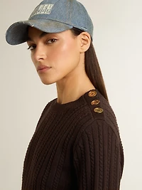 Women's crew-neck sweater wool blend with gold buttons
