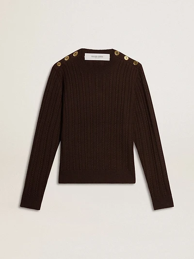 Women's crew-neck sweater wool blend with gold buttons