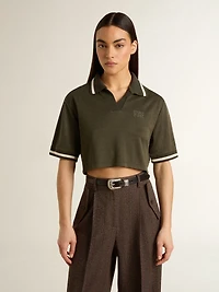 Women's cropped polo military-green jersey with embroidery