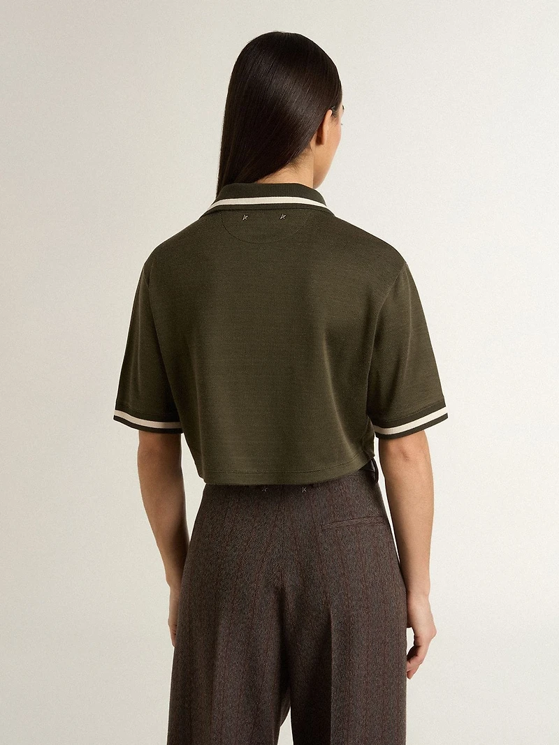 Women's cropped polo military-green jersey with embroidery