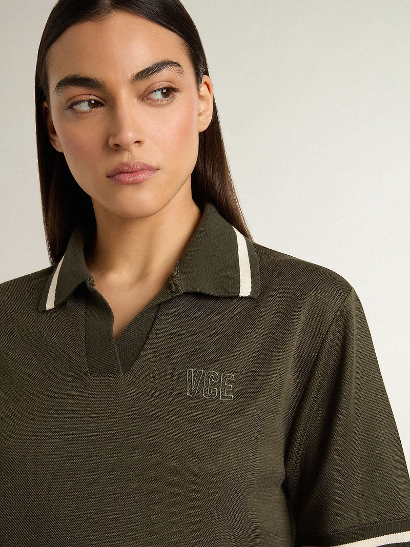 Women's cropped polo military-green jersey with embroidery