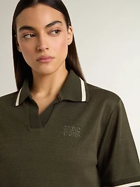 Women's cropped polo military-green jersey with embroidery