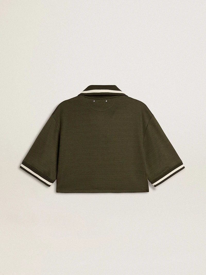 Women's cropped polo military-green jersey with embroidery