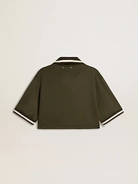 Women's cropped polo military-green jersey with embroidery