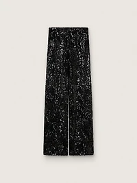 Women's tulle pants with floral embroidery black sequins