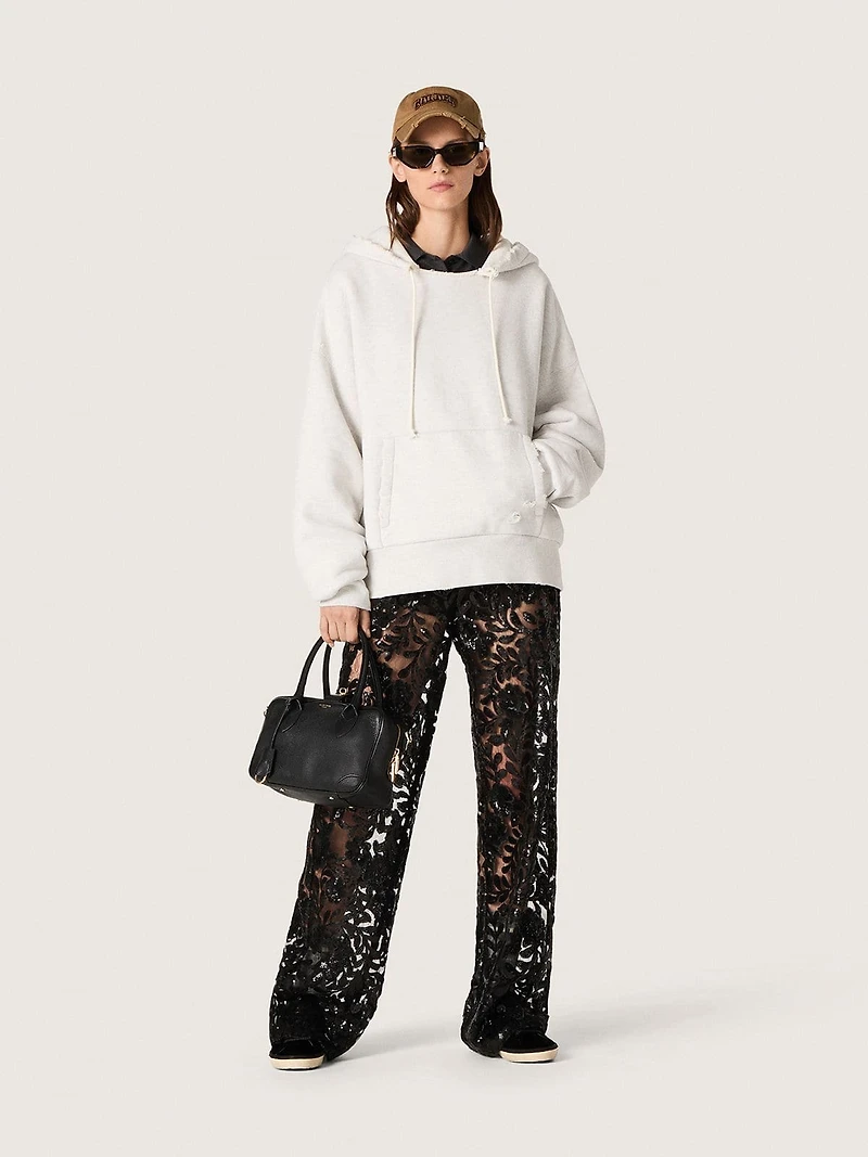 Women's tulle pants with floral embroidery black sequins