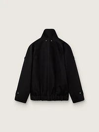 Women’s oversized jacket black cotton twill with floral sequin embroidery